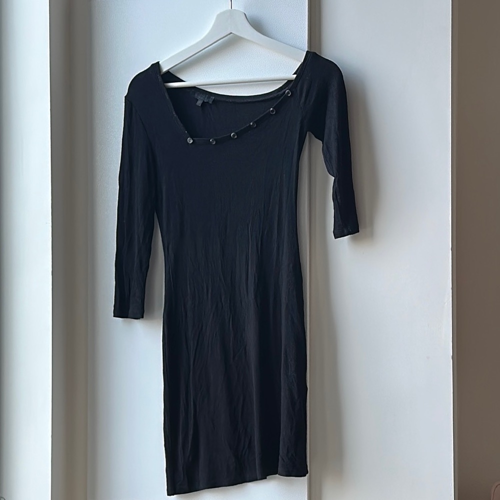 Black Bodycon Dress with 3/4 Sleeves and Scoop Neck